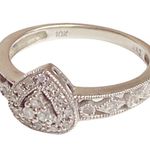 10K 10KT WHITE SOLID GOLD ROUND DIAMOND HEART RING SIZE 7 Anniversary BAND Photo 3
