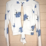 Boohoo  White and Blue Floral Tie-Front Blouse Photo 0