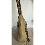 Brighton  Barbados Cream Leather Hobo Shoulder Bag Gold Metallic Braided Handle Photo 11
