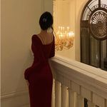 Wine Red Square Neck Midi‎ Dress with Chain Detail, US Size S/XS, Party new Photo 1