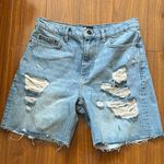 The Kooples  High Waisted Bermuda Distressed Cutoff Denim Shorts Photo 0