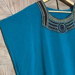 Womens Teal Tunic Dress Embroidered Neckline Size Medium Bohochic Blue Photo 2