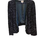 Parker Silk Navy Sequin Open Blazer Fabulous Festive Glam Holiday Evening Jacket Photo 4