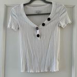 American Eagle Outfitters White Ribbed Pointelle Button-Detail Short Sleeve Top Photo 0