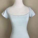 Aritzia Babaton Contour Bodysuit Womens Medium Baby Blue Squareneck Short Sleeve Photo 2