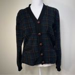 Ralph Lauren Vintage  Blue and Green Plaid Cardigan lamb wool side L Photo 7