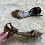Saint Laurent Tan Studded Suede Ankle-Strap Flat Sandal Women's 38.5 Photo 1