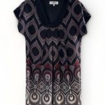 Tibi Silk Dress Geometric Pleated Short Sleeve Black Gary Red Dress 4 Photo 5