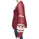 Antropologie Vineet Bahl Size S Burgundy White Nisha Pom Pom Peasant Cotton Top Red Photo 3
