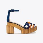 Tory Burch Alma Platform Sandals Heels Size 7 Fringe Suede Wooden Block Heel Photo 3
