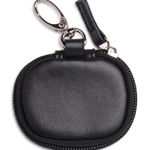 Black Leather Round Coin Pouch with Silver Clip Photo 0