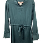 VTG Paris France Green Silk V Neck Long Sleeve Tie Waist Tunic Shirt Size 36 XS Photo 0