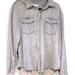 Good American  Weighless Easy Denim Button Up Shirt Size 3 Distressed Light Wash Photo 0