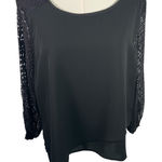 Skies Are Blue  Black Blouse XLP Lace Crochet Sleeve‎ Back Detail Classic Career Photo 0