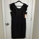 Nanette Lepore  black floral‎ embroidered ruffle sleeves sheath dress size 8 Photo 2