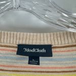 Modcloth Tan Striped V-Neck 3/4 Sleeve Button Front Cardigan Women's Size Large Photo 3