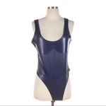 Mugler Bodysuit + Midi Leggings US 12 Two Piece Logo Embossed Luxury Celebrity Blue Photo 7