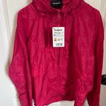 Desigual Pink Peace Love Heart Print Hooded Windbreaker Jacket Size 8 NWT Photo 0