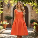 J.Crew  Regal Red Orange 100% Linen Dress Size 8 Organza Lining Photo 6