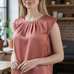 Liz Claiborne  Womens S Brown Rust silk Satin Styles Sleeveless blouse shell Photo 0