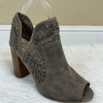 Fergalicious  by Fergie Open Toe Laser Cut Taupe Suede Bootie Size 7.5 Photo 0