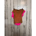 Akira  Pink & Brown Sheer Mesh Wrap Top 3X Off Shoulder V-Neck Stretch NWT Photo 4