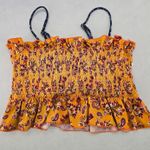 Yellow Floral Crop Smock Boho Tube Ruffle Y2K Bikini Bralette Swim Top M Medium Photo 0
