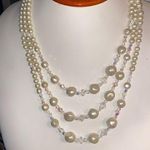 NWT Vintage 3 Strand Swarovski Crystals & Fresh Water Pearl Necklace White Photo 0