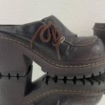 L.E.I . Vintage Y2K Brown Faux Leather Chunky Platform Lace Up Heeled Mule Shoes Photo 3