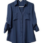 EXPRESS The Portofino Shirt Blue Button Front Size Small Lightweight Polyester Photo 0