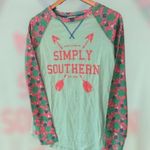Simply Southern Long Sleeve Graphic T-Shirt Sz S Mint Green & Pink Turtle Print Photo 0