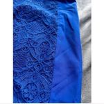 Magaschoni  Royal Blue Lace Silk Panel A-Line Midi Skirt Size 4 Small Photo 3