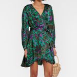 VELVET Graham & Spencer Bridget printed Wrap satin minidress, Multi, Medium, NWT Green Photo 1
