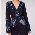 Free People Gypsy Rose Jumpsuit Floral Embroidered Black Size 6 Wide Leg Photo 10