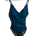 Shape Fx  Sz 10 Swimsuit Teal Tummy Smoothing Wrap Look Ruched No Wire One Piece Photo 0