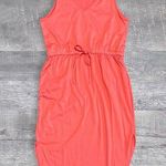 Zenana Outfitters Drawstring Waist Curved Hem Midi Dress NEW Womens L Coral Pockets Comfort Photo 0