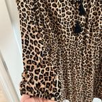 ee:some Eesome Women's S Long Sleeve Smocked Waist Mini Dress Tan Cheetah Print Tie Neck Photo 4