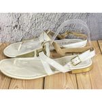 Sesto Meucci Sandals Gold Triangle Detail White Leather Thong Slingback Photo 1