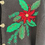 Vintage 90s Christmas Sweater: Crystal Kobe Poinsettia Sequins Velvet Trim Sz XL Black Photo 3