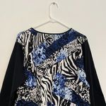 ALFRED DUNNER Black White Blue Cheetah Leopard Animal 3D Stripe 3/4 Sleeve Top L Size L Photo 10