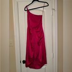 AMUR Deena One Shoulder Midi Dress in Rosie Raspberry Hot Pink Satin Cut Out 4 Photo 6