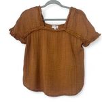Wonderly  Womens XS Brown Short Sleeve Shirt with Ruffle Detail Photo 0