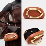 ZARA  NWT viral rust burnt orange & gold box bag clutch Photo 1