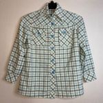 Jeanette Maternities Womans Plaid Shirt Button Front Long Sleeve Top Sz S/M EUC‎ Blue Size M Photo 0