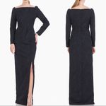 NEW Kay Unger Dark Midnight Blue Jude Jacquard Column Gown off the shoulder sz 2 Photo 1