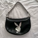 Playboy Y2K Metallic Hobo Handbag Black Bunny Silver Hardware​ Photo 3
