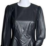 Calvin Klein ‎ Dress Womens 4 Black Vegan Leather Sheer Puff Sleeves Edgy Neutral Photo 4