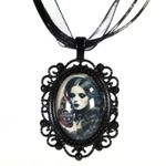 Handmade Gothic Victorian Witch Cameo Necklace Black Metal Pendant Love Potion Photo 1