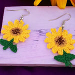 Cute Crochet Style Dangle Earrings Trendy‎ Sunflower Design Braiding Jewelry Yellow Photo 0