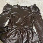 Long sleeve pleather thin material top Size XL Brown Photo 0